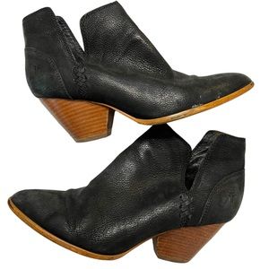 Frye Reina Cut Out Bootie Black Pebble Faux Suede Leather